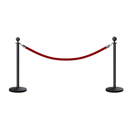 MONTOUR LINE Stanchion Post and Rope Kit Black, 2 Ball Top1 Red Rope C-Kit-2-BK-BA-1-ER-RD-PS